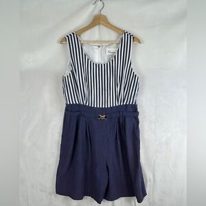 VINTAGE Romper Nautical Striped Navy White Women's Size Medium/Large Beach‎